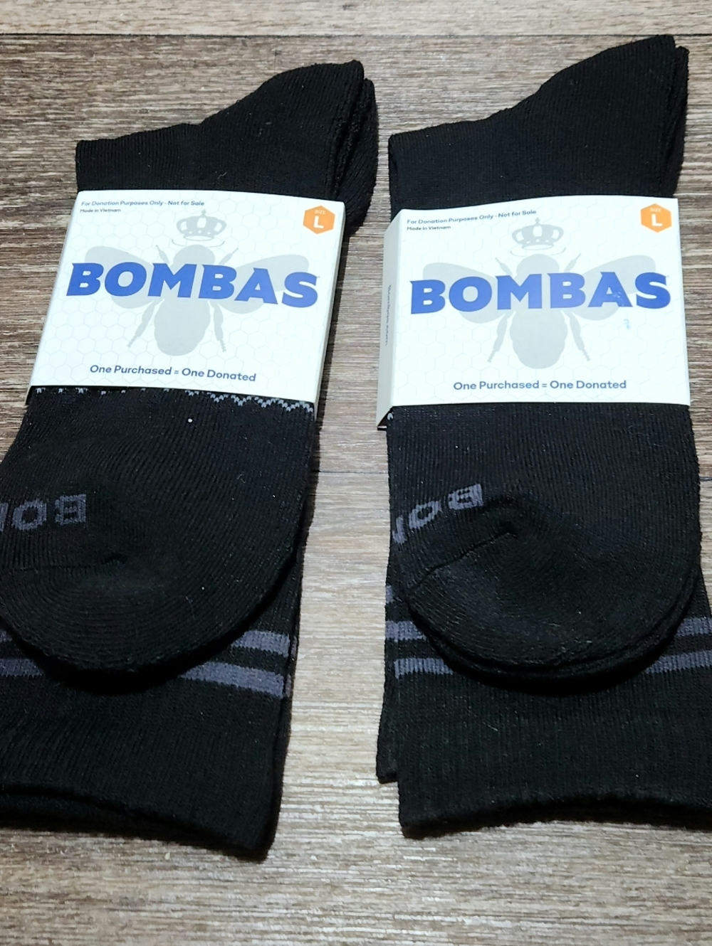 Lot Of 2 Bombas Black Crew Socks with Gray Stripe Accents